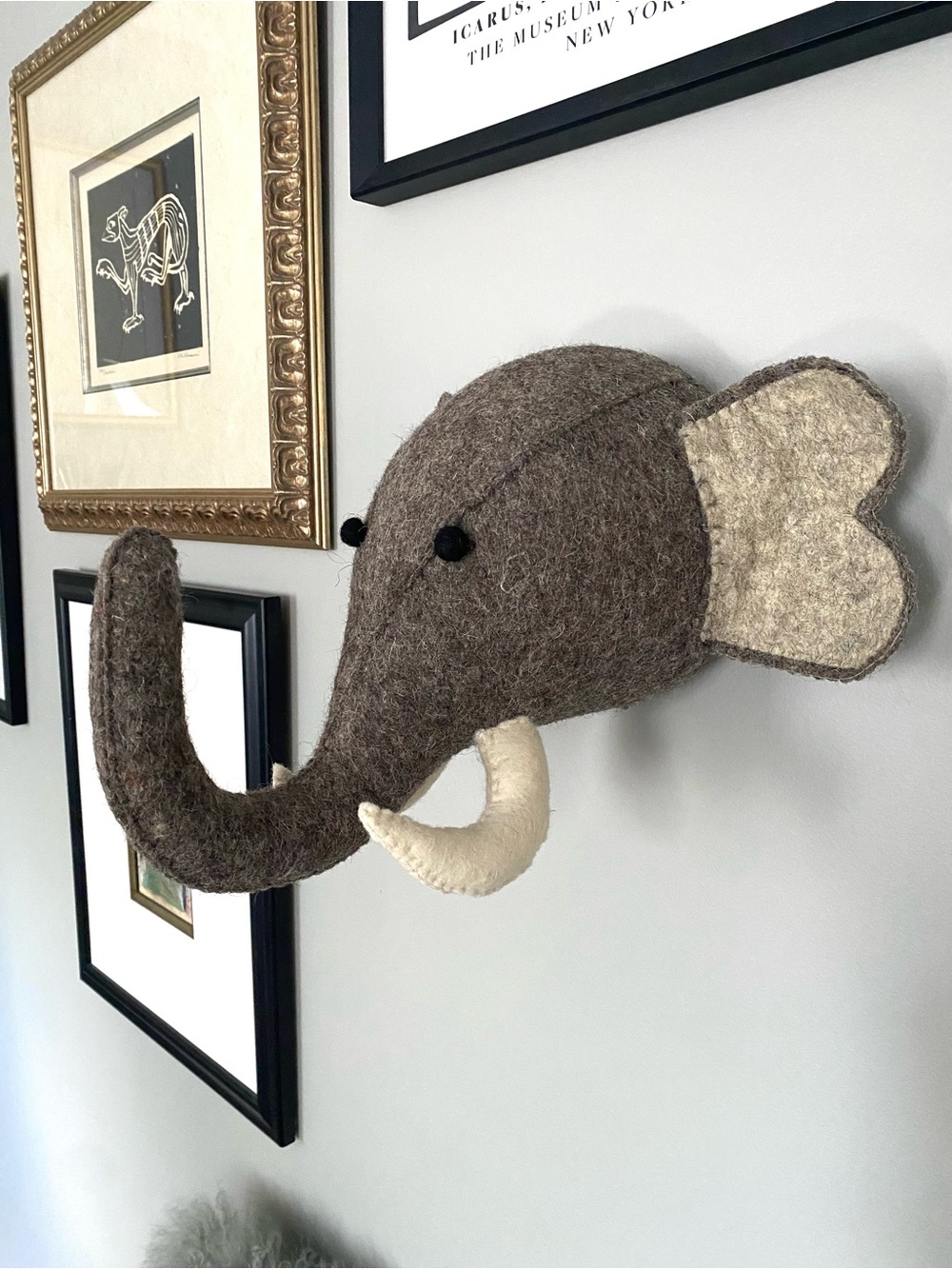 Elephant Head Wall Mount Decor Felted Wool - Nursery Childs Room Whimsical Decor